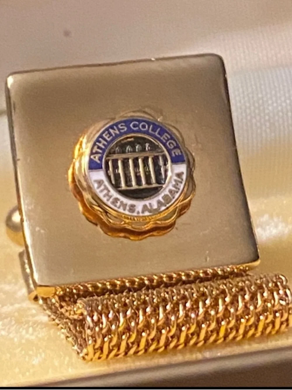 Vintage Men’s Cufflinks Athens College Athens Alabama Gold Metal in The Box